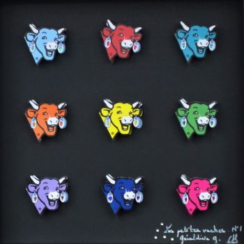 Collages intitulée "Les petites vaches" par Géraldine G., Œuvre d'art originale, Collages Monté sur Carton