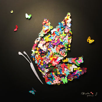 Collagen mit dem Titel "L'effet papillon" von Géraldine G., Original-Kunstwerk, Collagen Auf Karton montiert