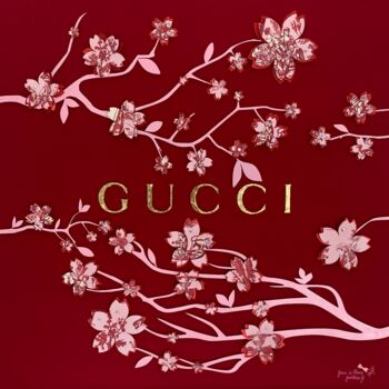 Collagen mit dem Titel "Gucci in bloom" von Géraldine G., Original-Kunstwerk, Acryl Auf Holzplatte montiert