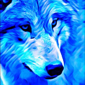 Digital Arts titled "loup bleu" by Geraldine Ragon, Original Artwork, Digital Painting Mounted on Aluminium