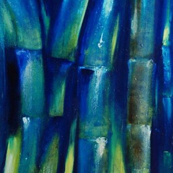 Painting titled "bambous_bleus-toile…" by Géraldine Satish, Original Artwork