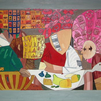 Painting titled "Supper At Emmaus (A…" by Gerald Shepherd F.F.P.S., Original Artwork, Oil
