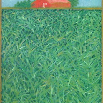 Peinture intitulée "The Red Barn" par Gerald Shepherd F.F.P.S., Œuvre d'art originale, Huile
