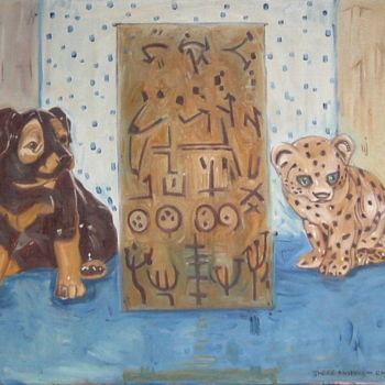 Painting titled "Three Animals, One…" by Gerald Shepherd F.F.P.S., Original Artwork, Oil