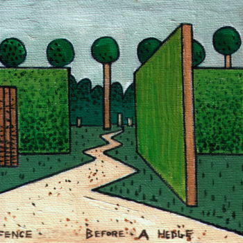 Картина под названием "Fence Before A Hedge" - Gerald Shepherd F.F.P.S., Подлинное произведение искусства, Масло