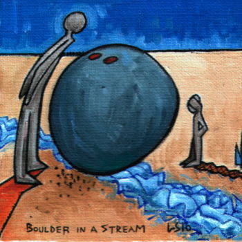 Картина под названием "Boulder In A Stream" - Gerald Shepherd F.F.P.S., Подлинное произведение искусства, Масло