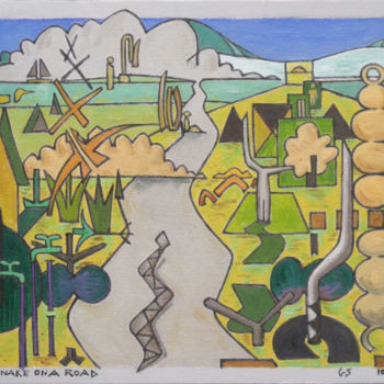 Malerei mit dem Titel "Snake On A Road" von Gerald Shepherd F.F.P.S., Original-Kunstwerk, Öl