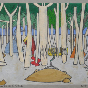 Malerei mit dem Titel "Objects In A Wood" von Gerald Shepherd F.F.P.S., Original-Kunstwerk, Öl