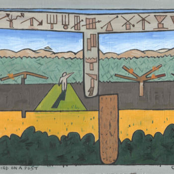 Malerei mit dem Titel "Bird On A Post" von Gerald Shepherd F.F.P.S., Original-Kunstwerk, Öl