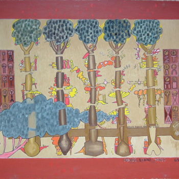 Painting titled "Images Behind Trees" by Gerald Shepherd F.F.P.S., Original Artwork, Oil