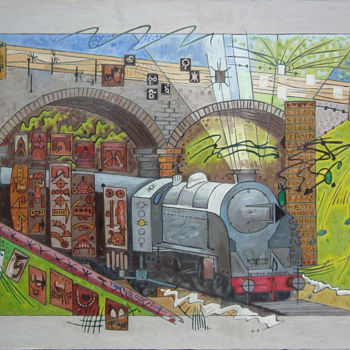 「Speeding Train」というタイトルの絵画 Gerald Shepherd F.F.P.S.によって, オリジナルのアートワーク, オイル