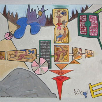 Schilderij getiteld "Venus And Mars" door Gerald Shepherd F.F.P.S., Origineel Kunstwerk, Olie