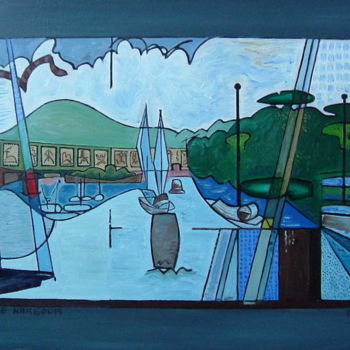 Schilderij getiteld "The Harbour" door Gerald Shepherd F.F.P.S., Origineel Kunstwerk, Olie