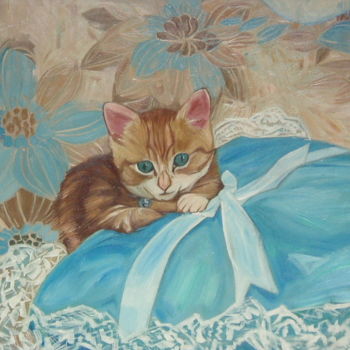 Peinture intitulée "Kitten On A Cushion" par Gerald Shepherd F.F.P.S., Œuvre d'art originale, Huile