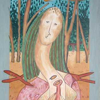 Painting titled "Lady In The Forest…" by Gerald Shepherd F.F.P.S., Original Artwork, Oil