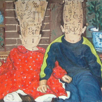 Painting titled "Two Children - Expe…" by Gerald Shepherd F.F.P.S., Original Artwork, Oil