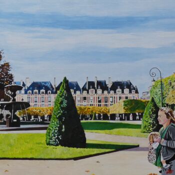 Pittura intitolato "la-place-des-vosges…" da Gérard Baty, Opera d'arte originale, Olio