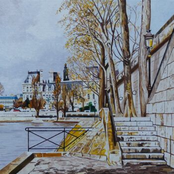 Pittura intitolato "promenade-sur-les-q…" da Gérard Baty, Opera d'arte originale, Olio