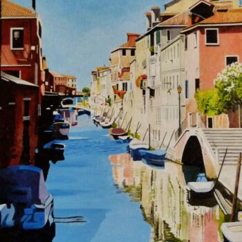 Painting titled "Venise-La maison ro…" by Gérard Baty, Original Artwork, Oil