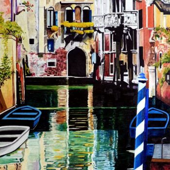 Pintura intitulada "Venise-Le balcon au…" por Gérard Baty, Obras de arte originais, Óleo