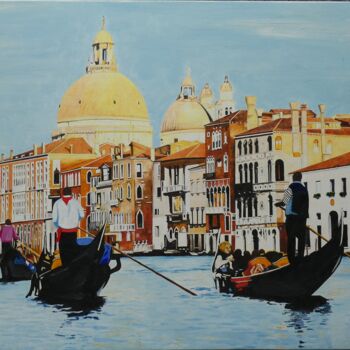Painting titled "Venise - Les gondol…" by Gérard Baty, Original Artwork, Oil