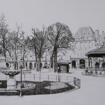 Drawing titled "Paris - La place de…" by Gérard Baty, Original Artwork, Pencil