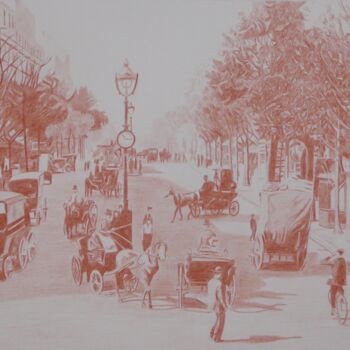Drawing titled "Paris- Boulevard Po…" by Gérard Baty, Original Artwork, Pencil
