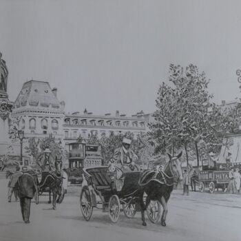 Рисунок под названием "Paris - La place de…" - Gérard Baty, Подлинное произведение искусства, Карандаш