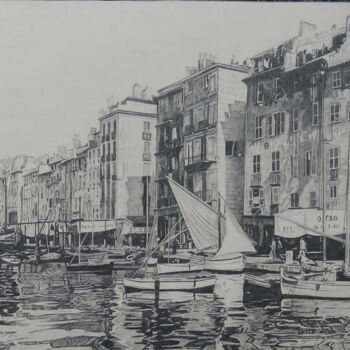 Disegno intitolato "Toulon - Le quai Cr…" da Gérard Baty, Opera d'arte originale, Matita