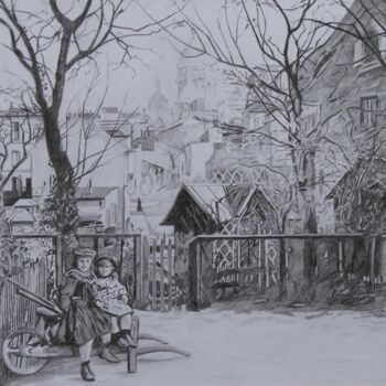 Dibujo titulada "Montmartre- La brou…" por Gérard Baty, Obra de arte original