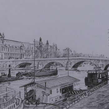 Desenho intitulada "La Seine en aval du…" por Gérard Baty, Obras de arte originais