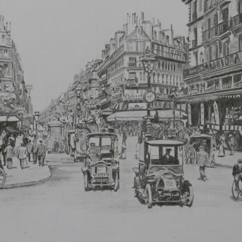 Drawing titled "La rue de Rivoli." by Gérard Baty, Original Artwork