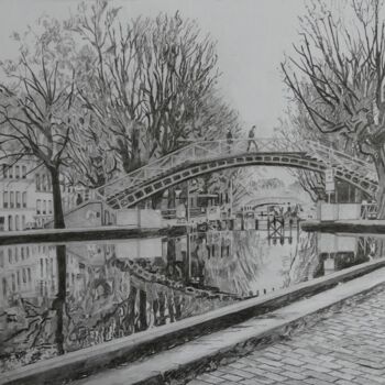 Desenho intitulada "Le canal Saint-Mart…" por Gérard Baty, Obras de arte originais