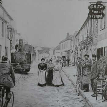 Drawing titled "La grande rue de Ba…" by Gérard Baty, Original Artwork, Pencil