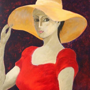 Painting titled "Femme au chapeau" by Gérard Capron (G.CAPRON), Original Artwork, Acrylic