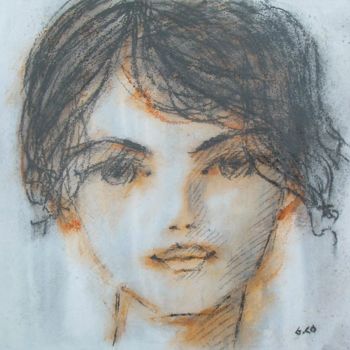 Drawing titled "Visage" by Gérard Cottereau, Original Artwork, Chalk