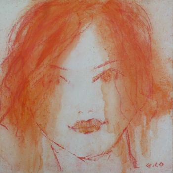 Drawing titled "Visage" by Gérard Cottereau, Original Artwork, Chalk