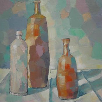 Painting titled "Bouteilles" by Gérard Cottereau, Original Artwork, Oil