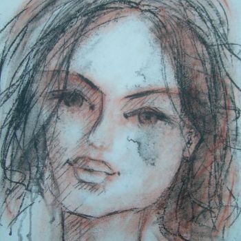 Drawing titled "Visage" by Gérard Cottereau, Original Artwork, Chalk