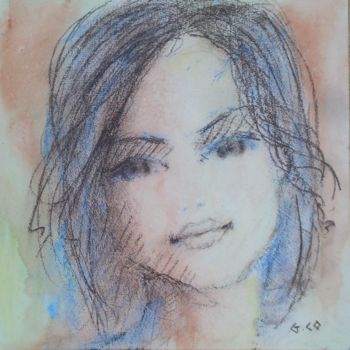 Drawing titled "Visage" by Gérard Cottereau, Original Artwork, Chalk