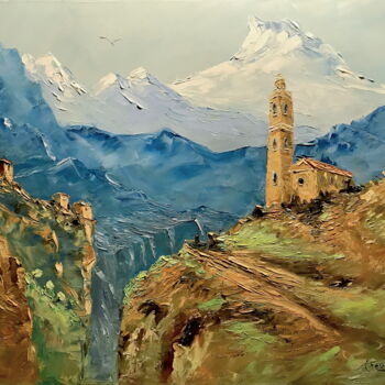 Painting titled "Montagne 1" by Gérard Crouzet, Original Artwork, Oil Mounted on Wood Stretcher frame