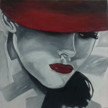 Painting titled "Femme au chapeau ro…" by Gerard Dessertine, Original Artwork, Oil