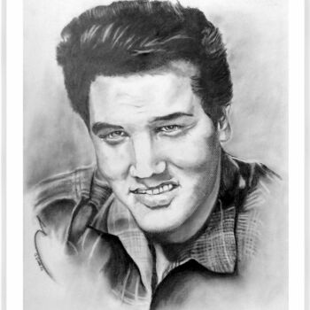 Drawing titled "Et la voix d´Elvis…" by Gerard Dessertine, Original Artwork, Graphite Mounted on Cardboard