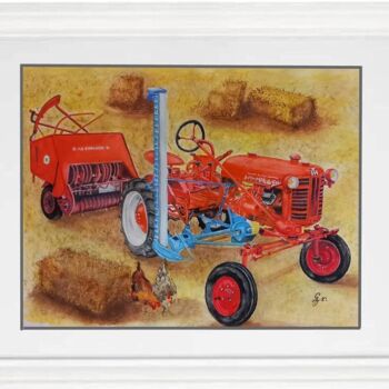 Malarstwo zatytułowany „Tracteur Mc Cormick…” autorstwa Gerard Dessertine, Oryginalna praca, Akwarela Zamontowany na Szkło