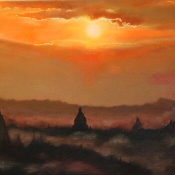 Pintura intitulada "Bagan en Birmanie" por Gerard Fayet, Obras de arte originais, Óleo