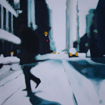 Malarstwo zatytułowany „cold in the big city” autorstwa Gerard Jouannet, Oryginalna praca, Akryl Zamontowany na Drewniana ra…