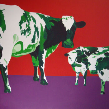 Painting titled "les vaches vertes" by Gerard Jouannet, Original Artwork, Acrylic