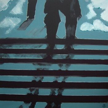 Painting titled "up the stairs" by Gerard Jouannet, Original Artwork, Acrylic