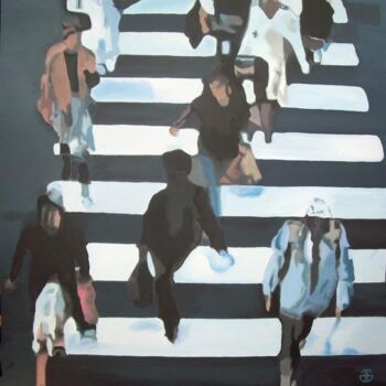 Painting titled "down the street" by Gerard Jouannet, Original Artwork, Acrylic