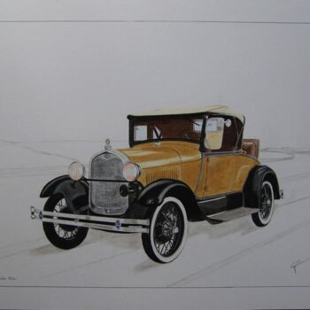 Drawing titled "dessin voiture ford…" by Gerard Marteau, Original Artwork, Pencil